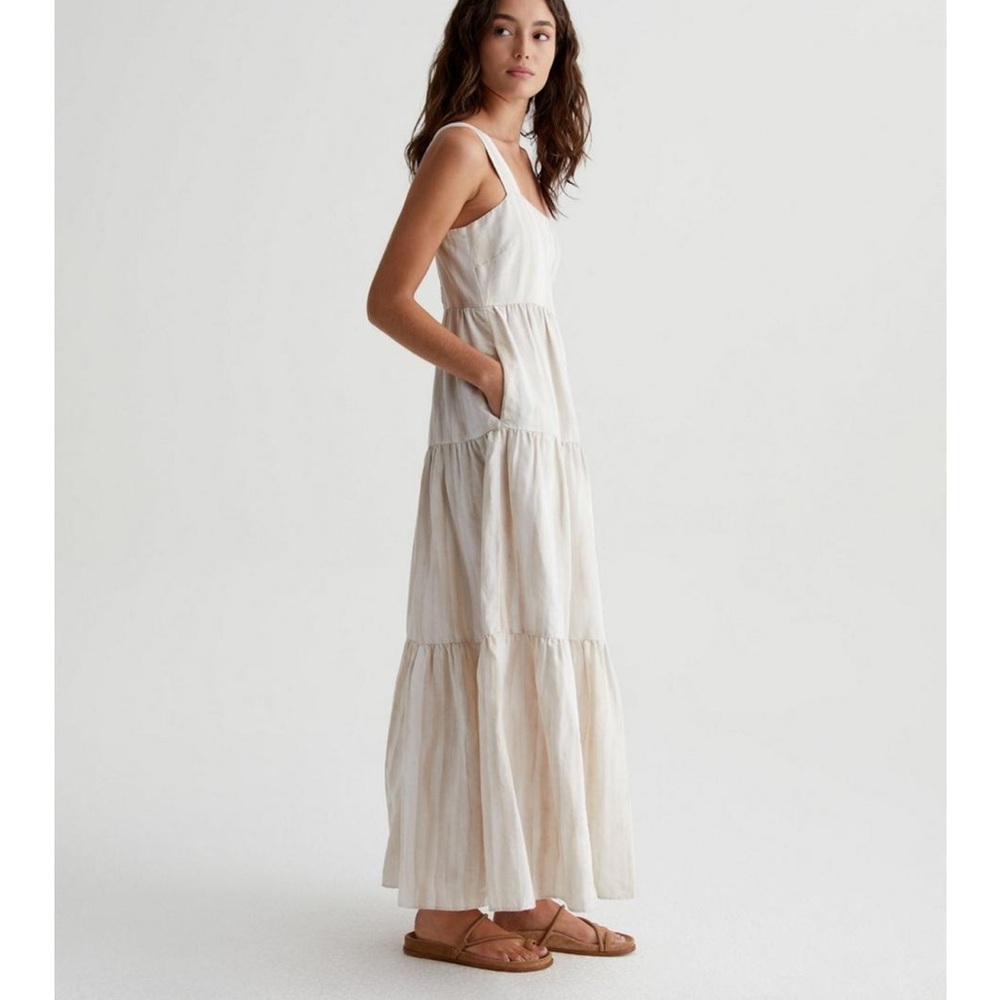 NWT AG Adriano Goldschmied Women's Audree Dress Brush Strokes Beige LG
